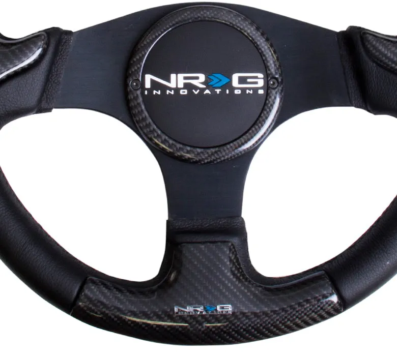 NRG ST-014CFBK 350mm Black frame Black Stitching with Horn Cover Carbon Fiber Steering Wheel
