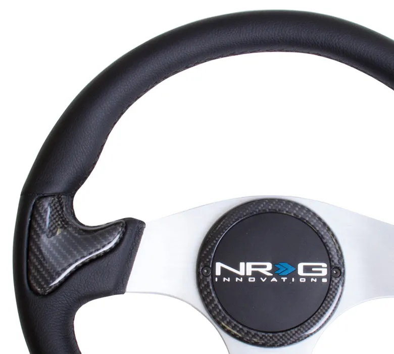 NRG ST-014CFSL 350mm Silver Frame Black Stitching with Horn Cover Carbon Fiber Steering Wheel