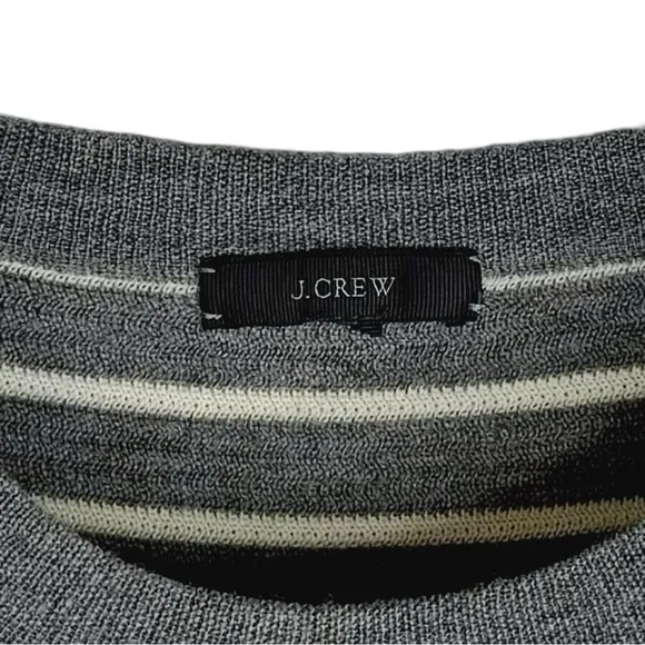 NWOT J.CREW Women's Chic Merino Grey Striped Sweater w Leather Elbow Patches S