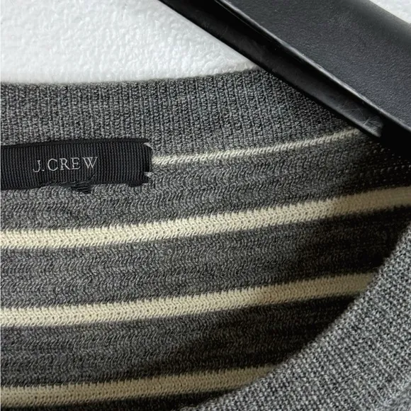 NWOT J.CREW Women's Chic Merino Grey Striped Sweater w Leather Elbow Patches S