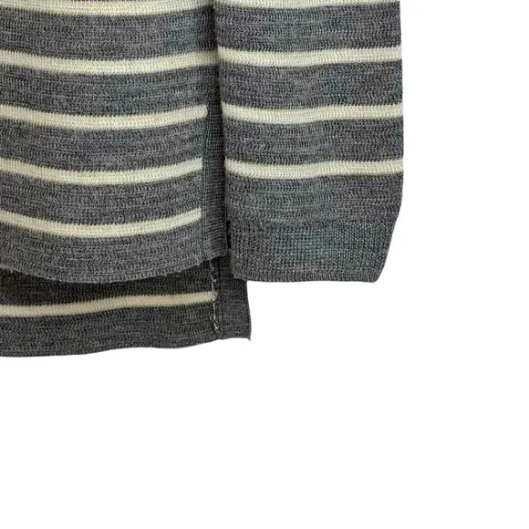 NWOT J.CREW Women's Chic Merino Grey Striped Sweater w Leather Elbow Patches S