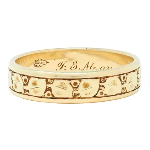 Oakes 1946 14 Karat Yellow Gold Foliate Antique Men's Wedding Band Ring