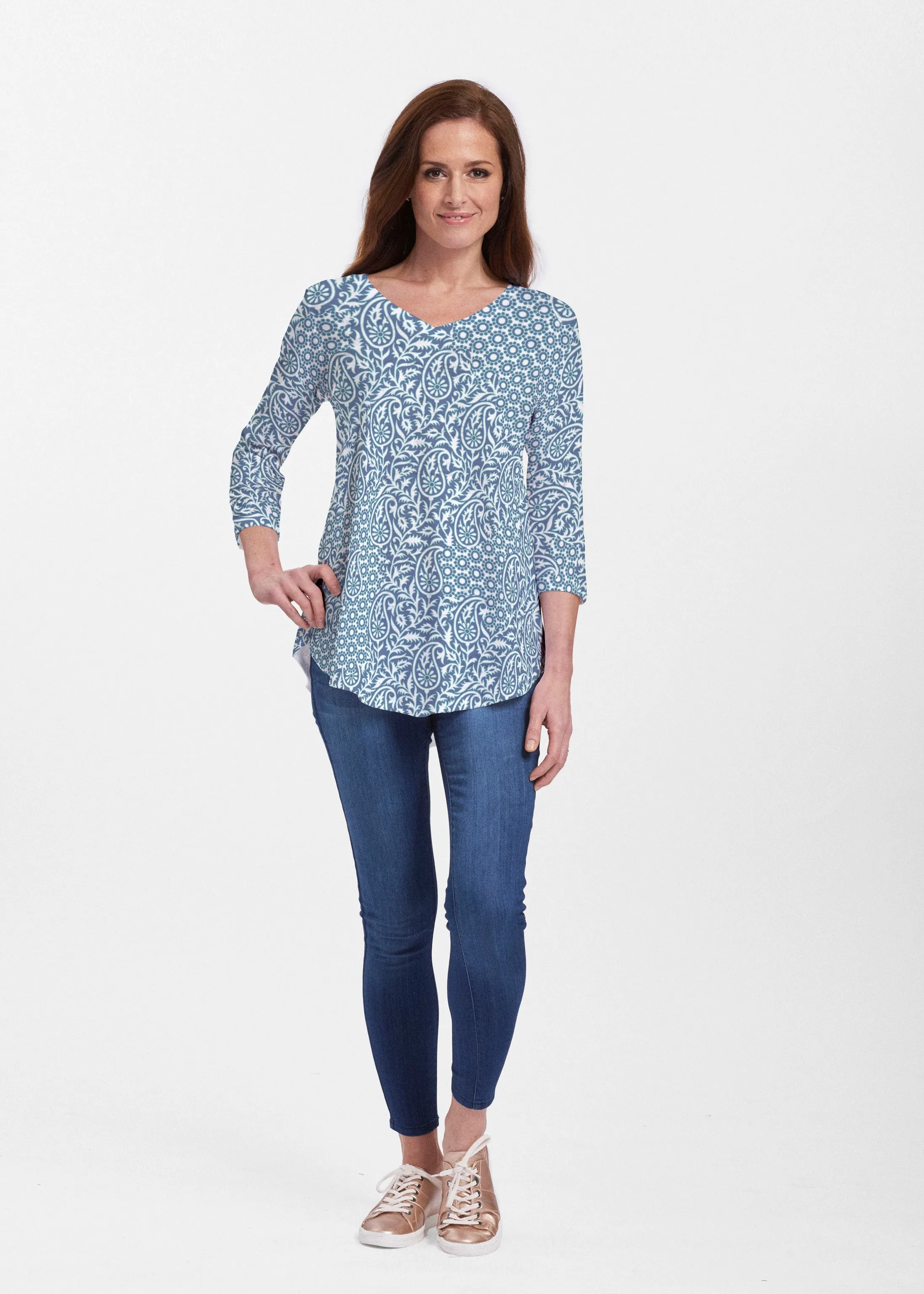 Oakley Blue (8114) ~ V-neck Flowy Tunic