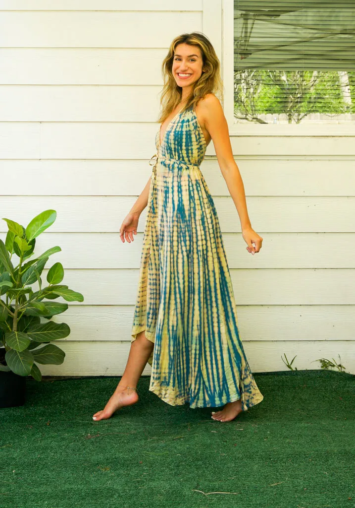 Ocean Meadow Hand-Dyed Wrap Maxi Dress