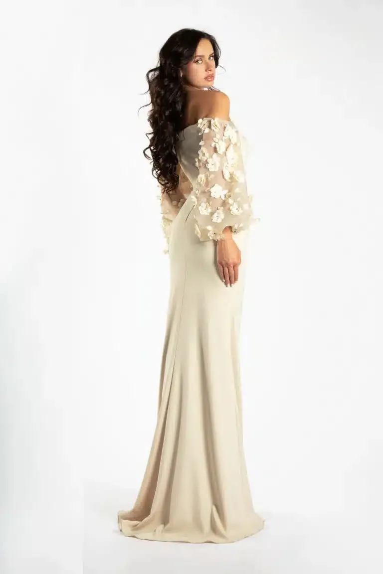 Off Shoulder Floral Puff Sleeve Gown