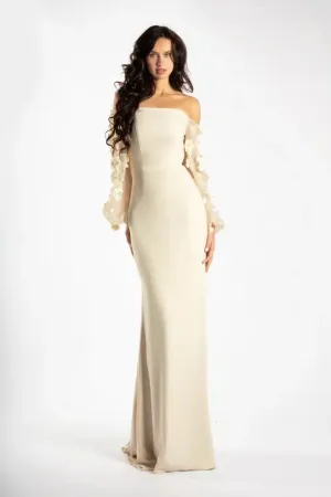 Off Shoulder Floral Puff Sleeve Gown