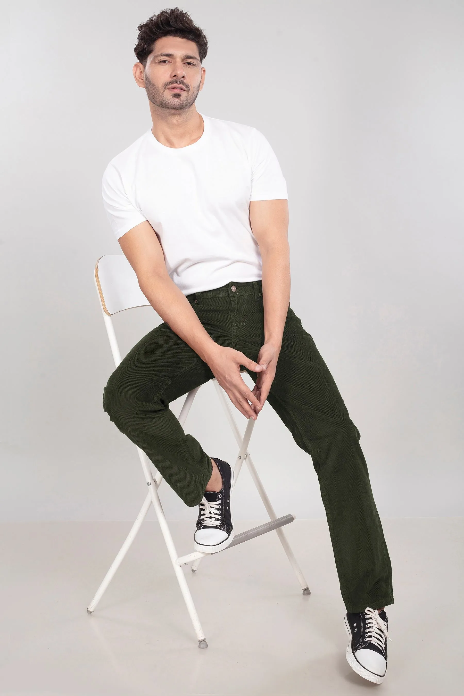 Olive Green Stretch Corduroy Jeans