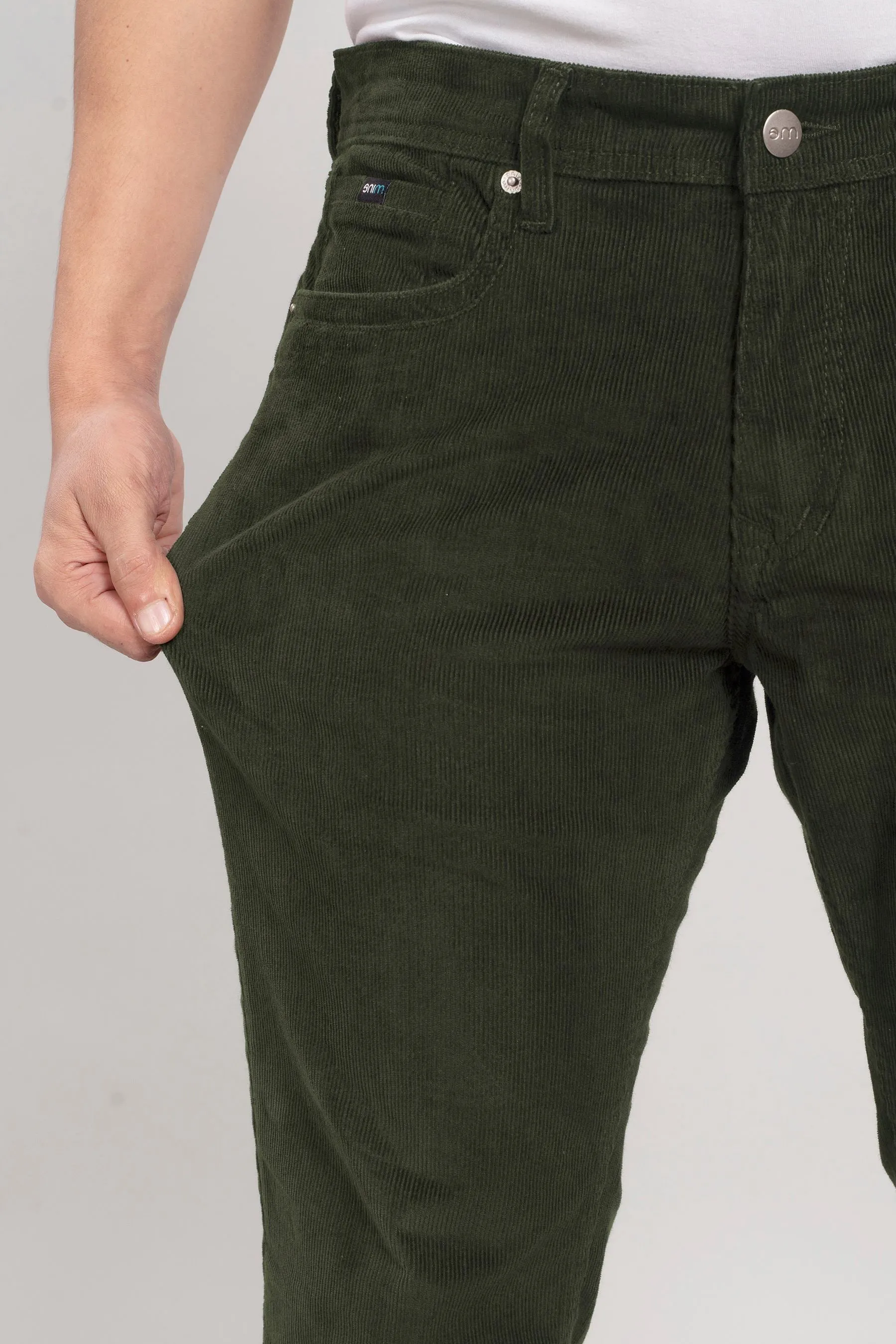 Olive Green Stretch Corduroy Jeans