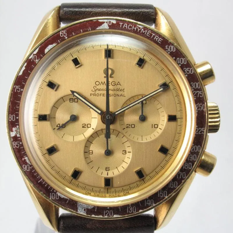 OMEGA 1969 SPEEDMASTER 18K YELLOW GOLD MOONWATCH BURGUNDY BEZEL APOLLO XI 145.022