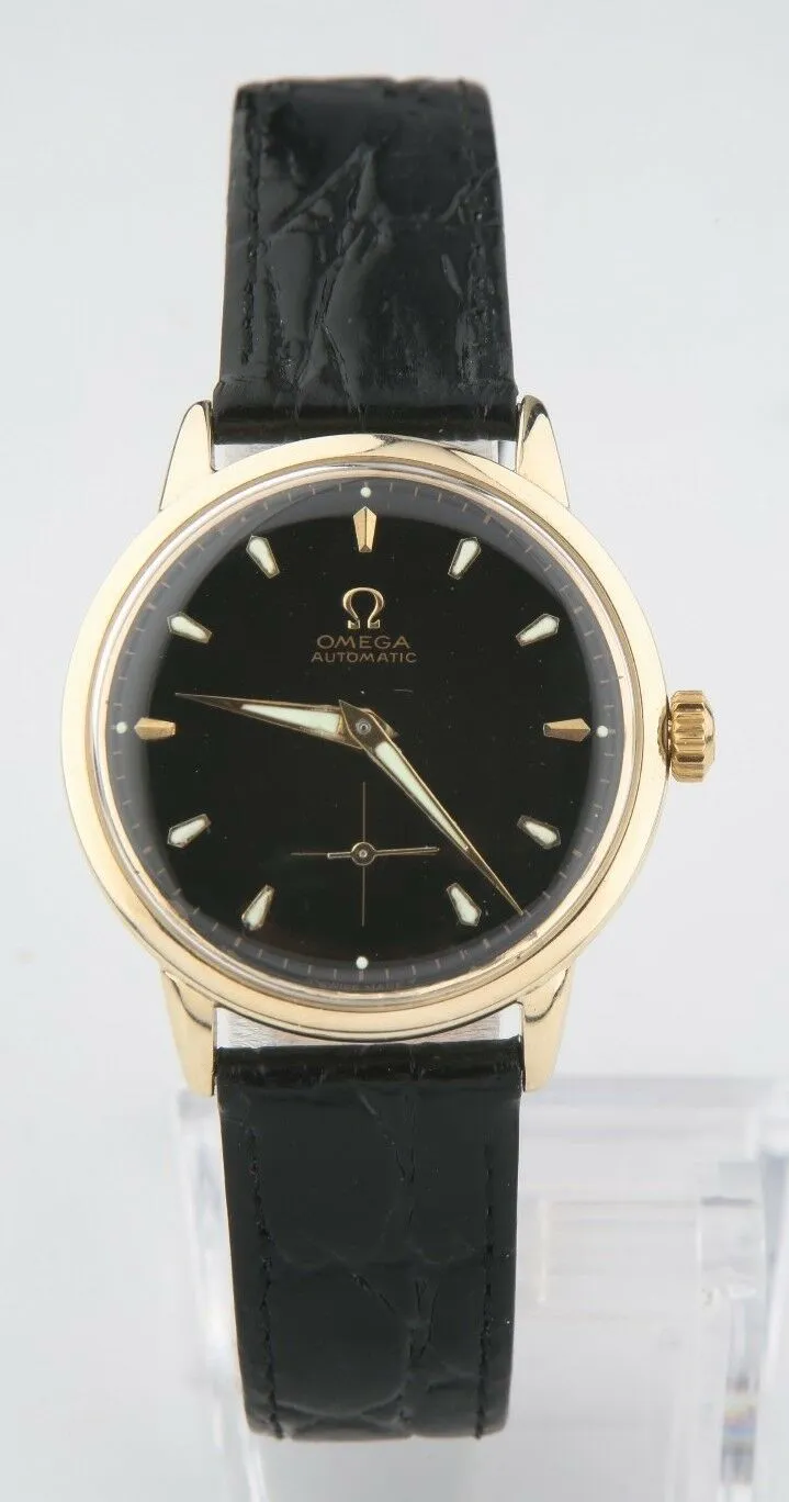 Omega Ω Vintage Men's 14k Yellow Gold Automatic Watch w/ Black Leather Strap