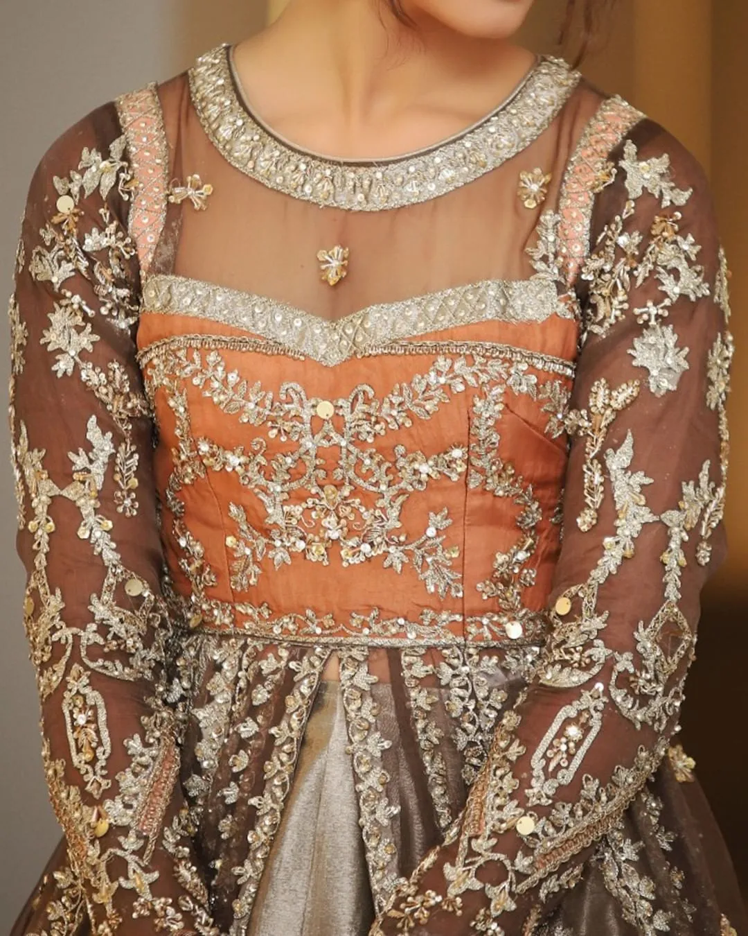 Open Pakistani Bridal Gown with Stylish Lehenga Dress