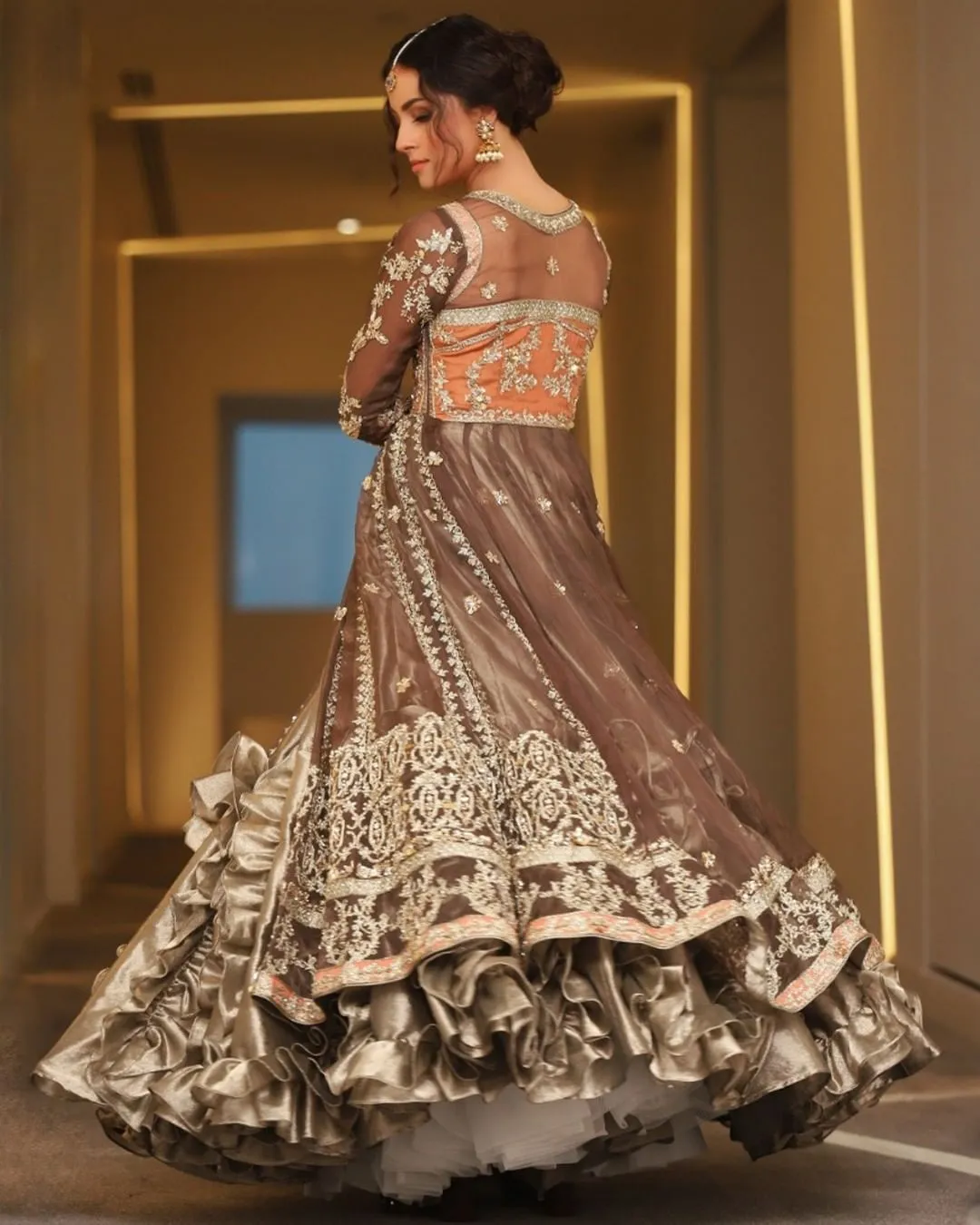 Open Pakistani Bridal Gown with Stylish Lehenga Dress
