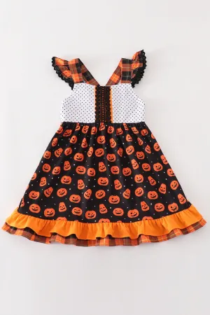 Orange Halloween Pumpkin Ruffle Dress