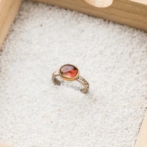 Oregon Sunstone East-West Mixed Metal Ring on Textured Band