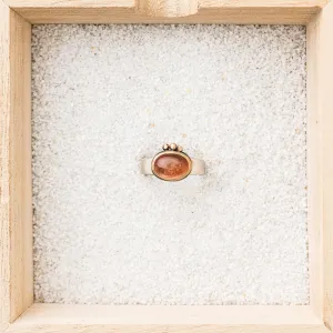 Oregon Sunstone East-West Ring with 14k Bezel and Dot Trio