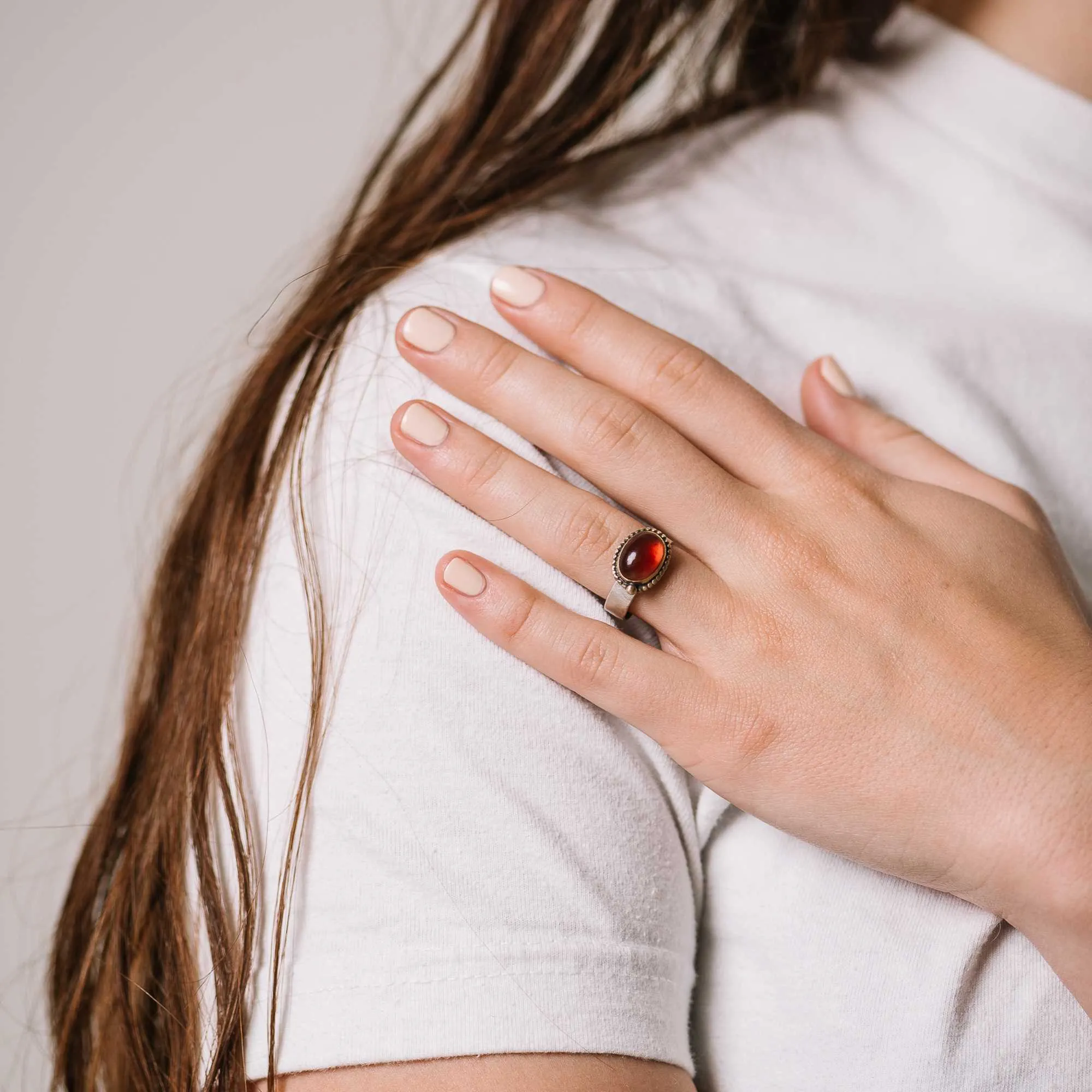 Oregon Sunstone East-West Ring with 14k Dot and Frame