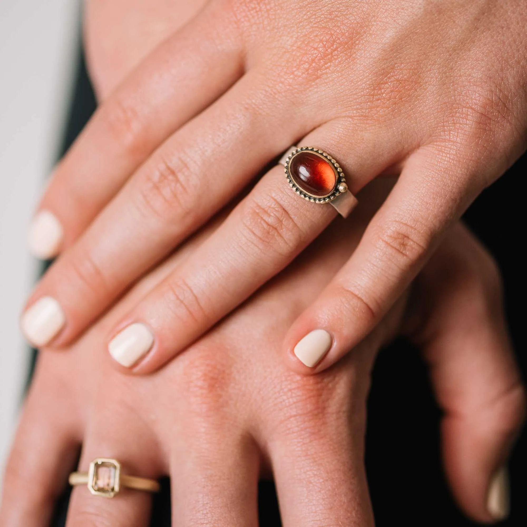 Oregon Sunstone East-West Ring with 14k Dot and Frame