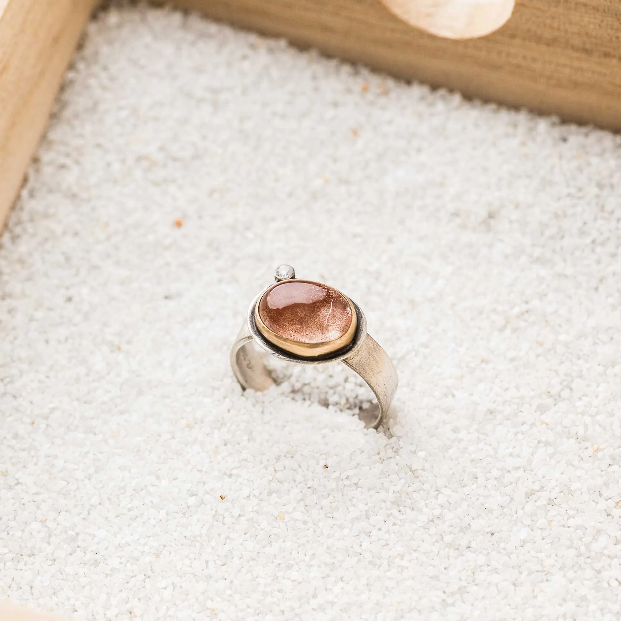 Oregon Sunstone East-West Ring with White Topaz