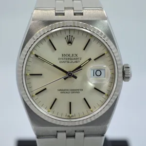 Oysterquartz 17014 Datejust Steel 18K Wristwatch 1985 Box Papers