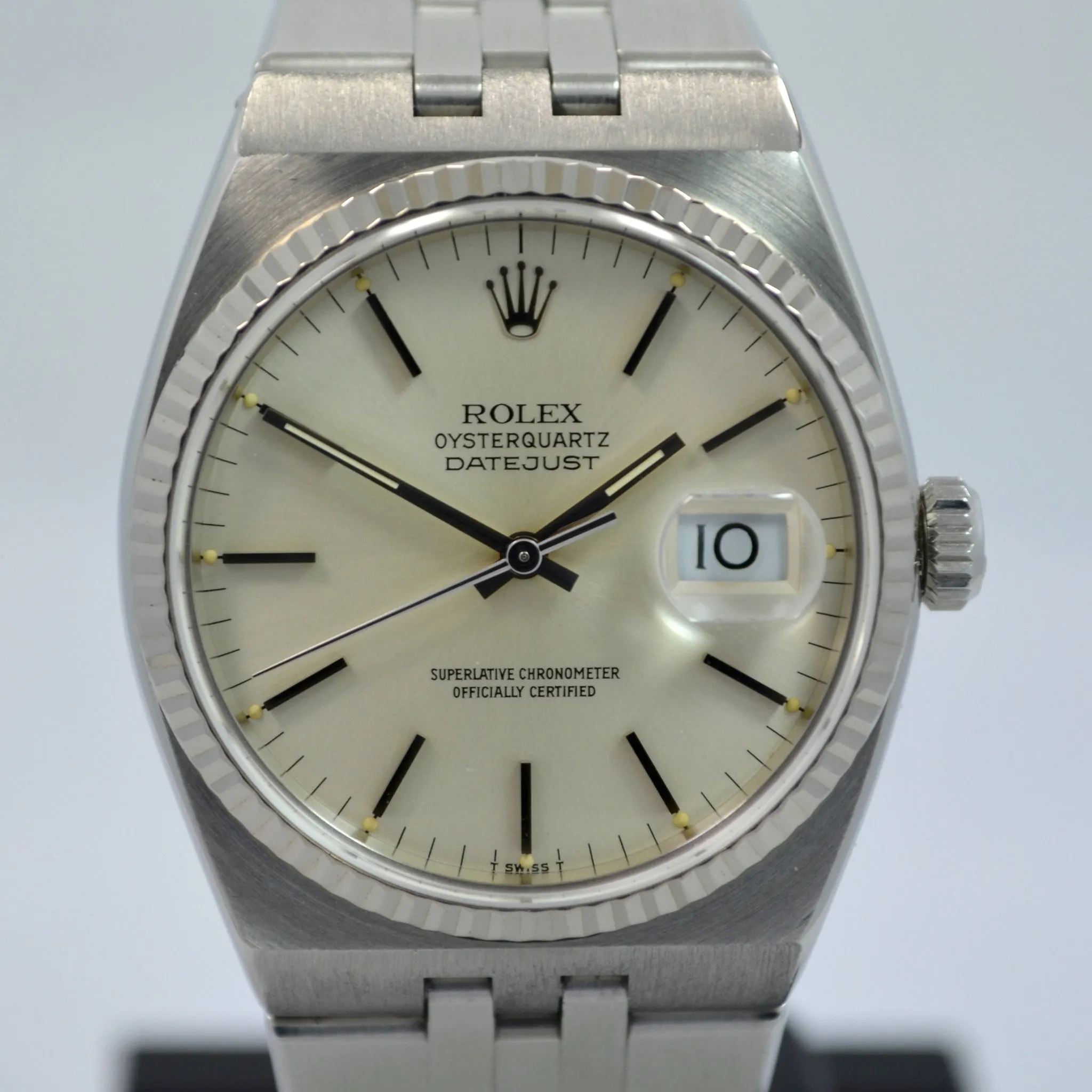 Oysterquartz 17014 Datejust Steel 18K Wristwatch 1985 Box Papers