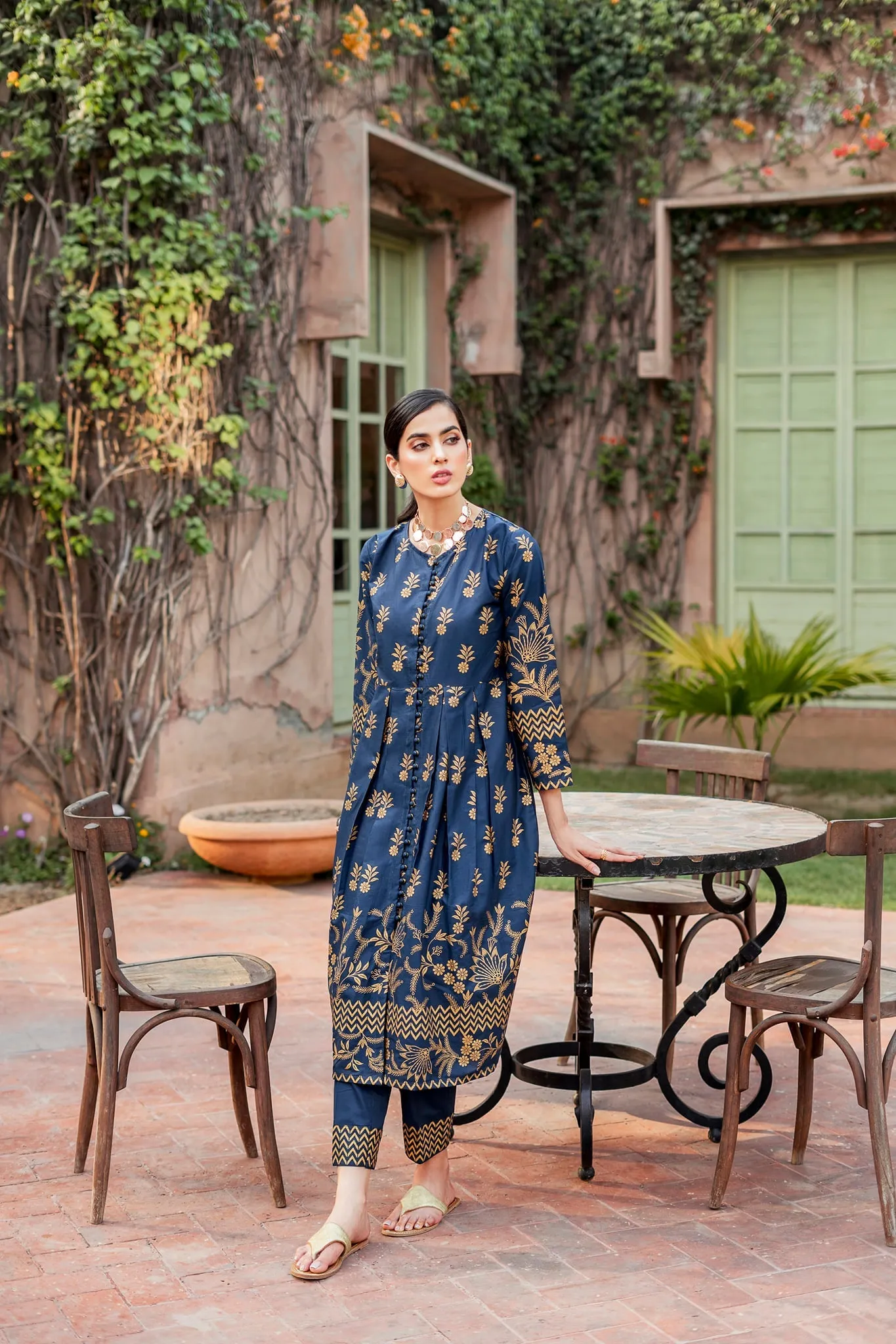 Pakistani Gown and Trouser Dress in Blue Color for Eid