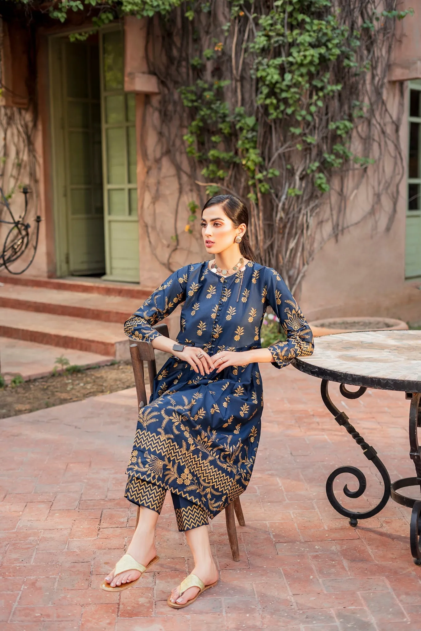 Pakistani Gown and Trouser Dress in Blue Color for Eid