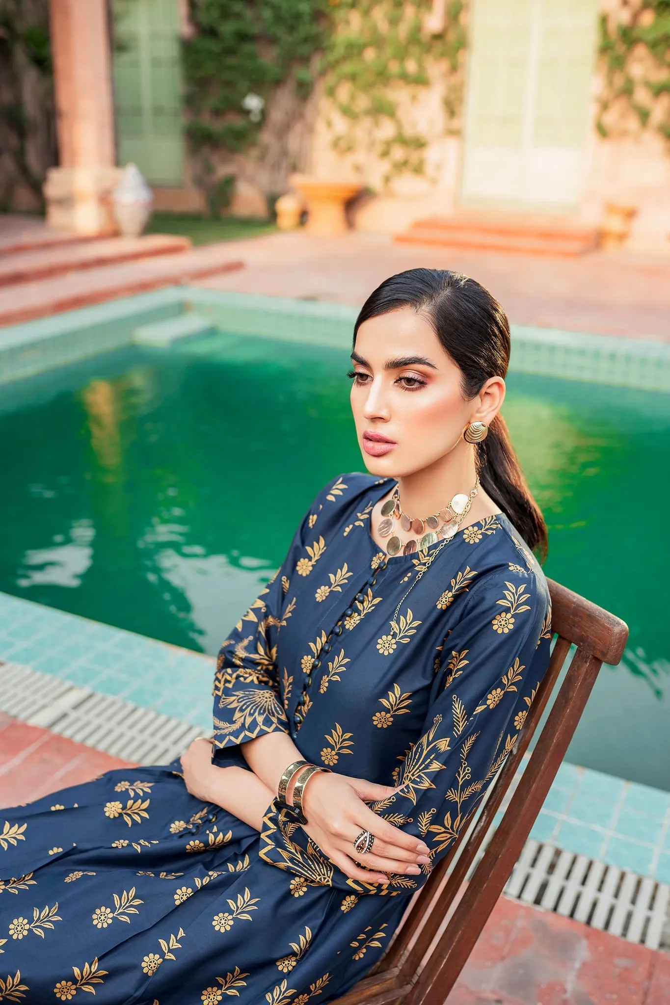 Pakistani Gown and Trouser Dress in Blue Color for Eid