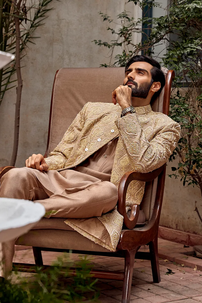 Pakistani Groom Dress in Premium Karandi Sherwani Style