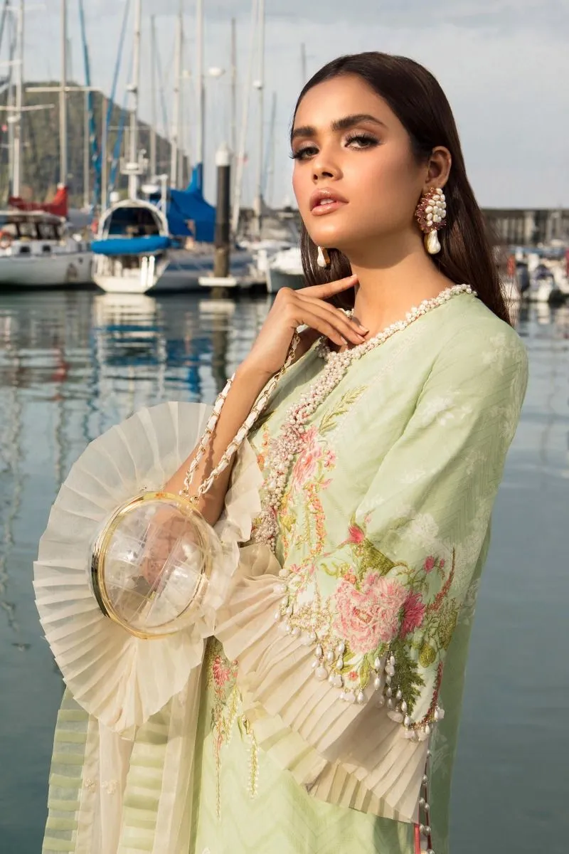 Pakistani Luxury Lawn Suit in Apple Green Color #G5002