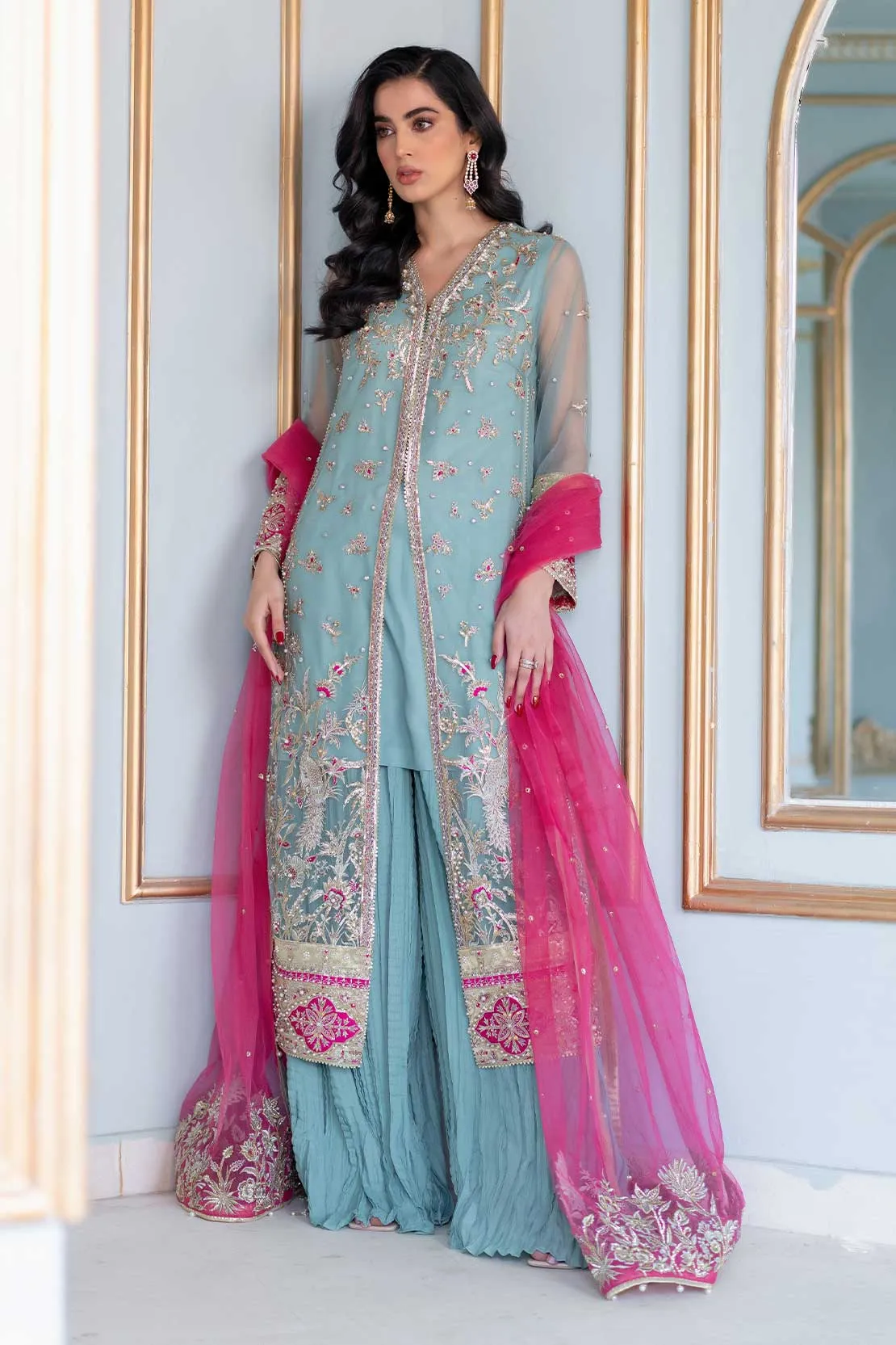 Pakistani Wedding Dress in Sharara Kameez Dupatta Style