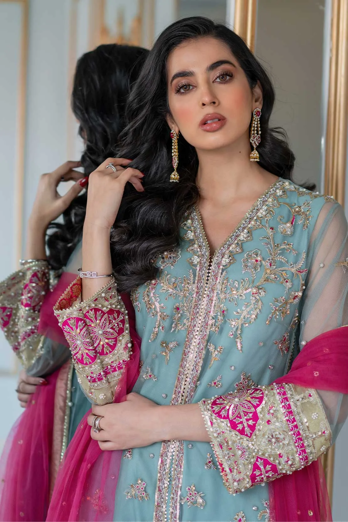 Pakistani Wedding Dress in Sharara Kameez Dupatta Style