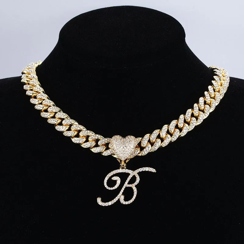 Paris Icy Classic Letter Initial Heart Necklace