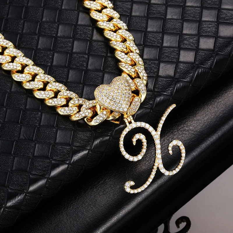 Paris Icy Classic Letter Initial Heart Necklace