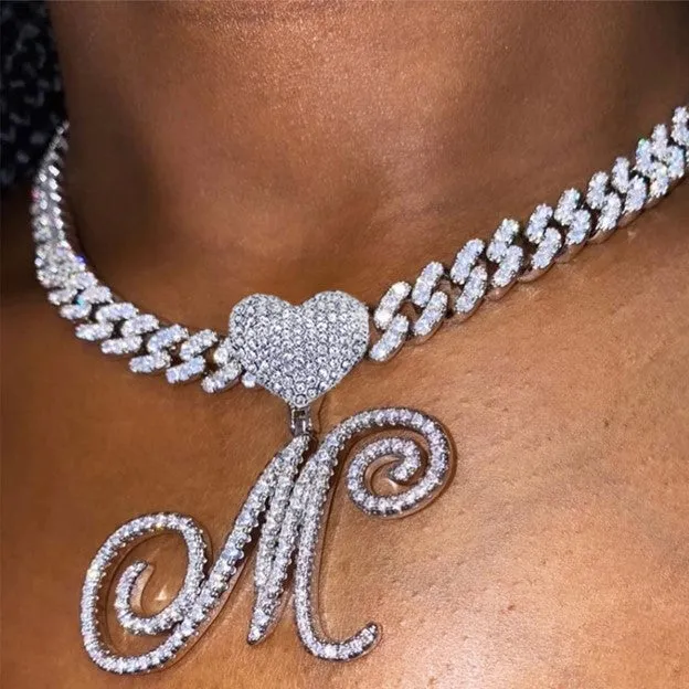Paris Icy Classic Letter Initial Heart Necklace