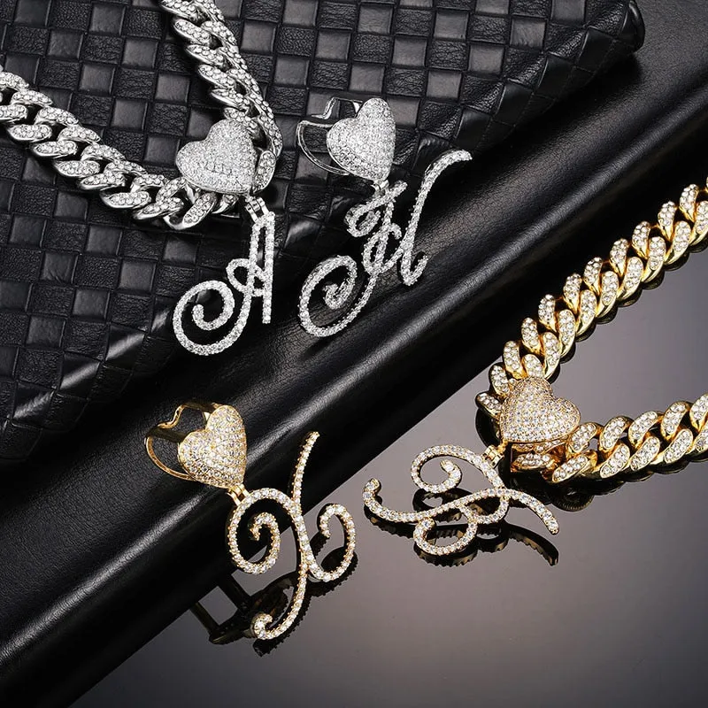 Paris Icy Classic Letter Initial Heart Necklace