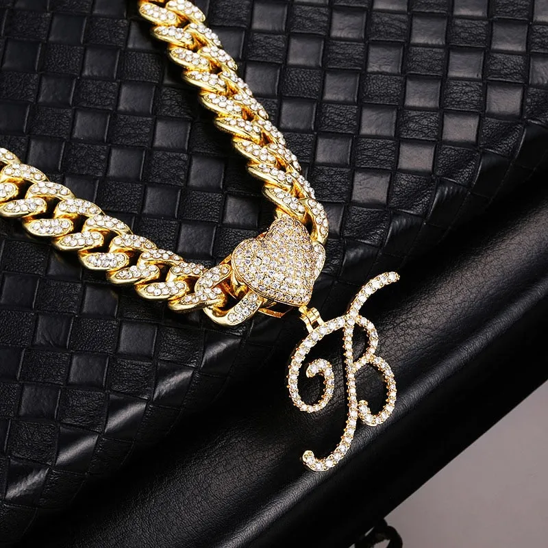 Paris Icy Classic Letter Initial Heart Necklace