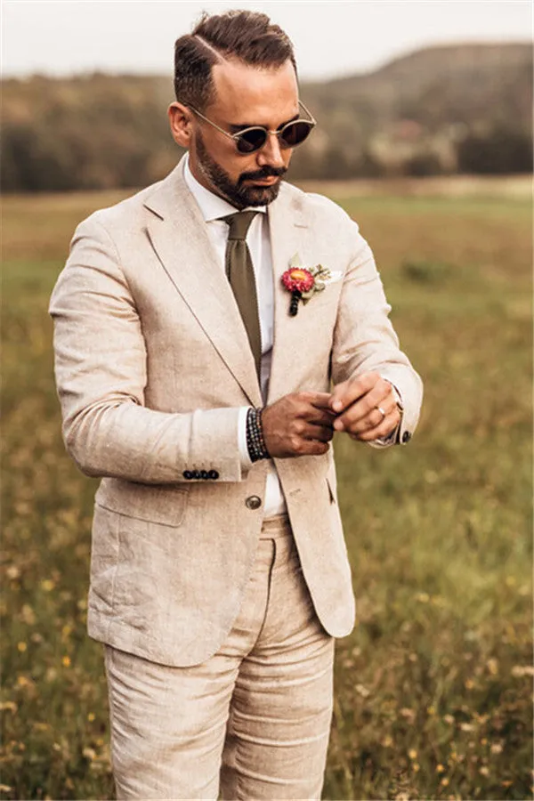 Party Linen Wedding Suit Casual Summer Beach Groom Slim Fit Suit Tuexedos