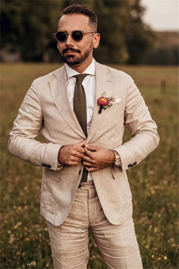 Party Linen Wedding Suit Casual Summer Beach Groom Slim Fit Suit Tuexedos