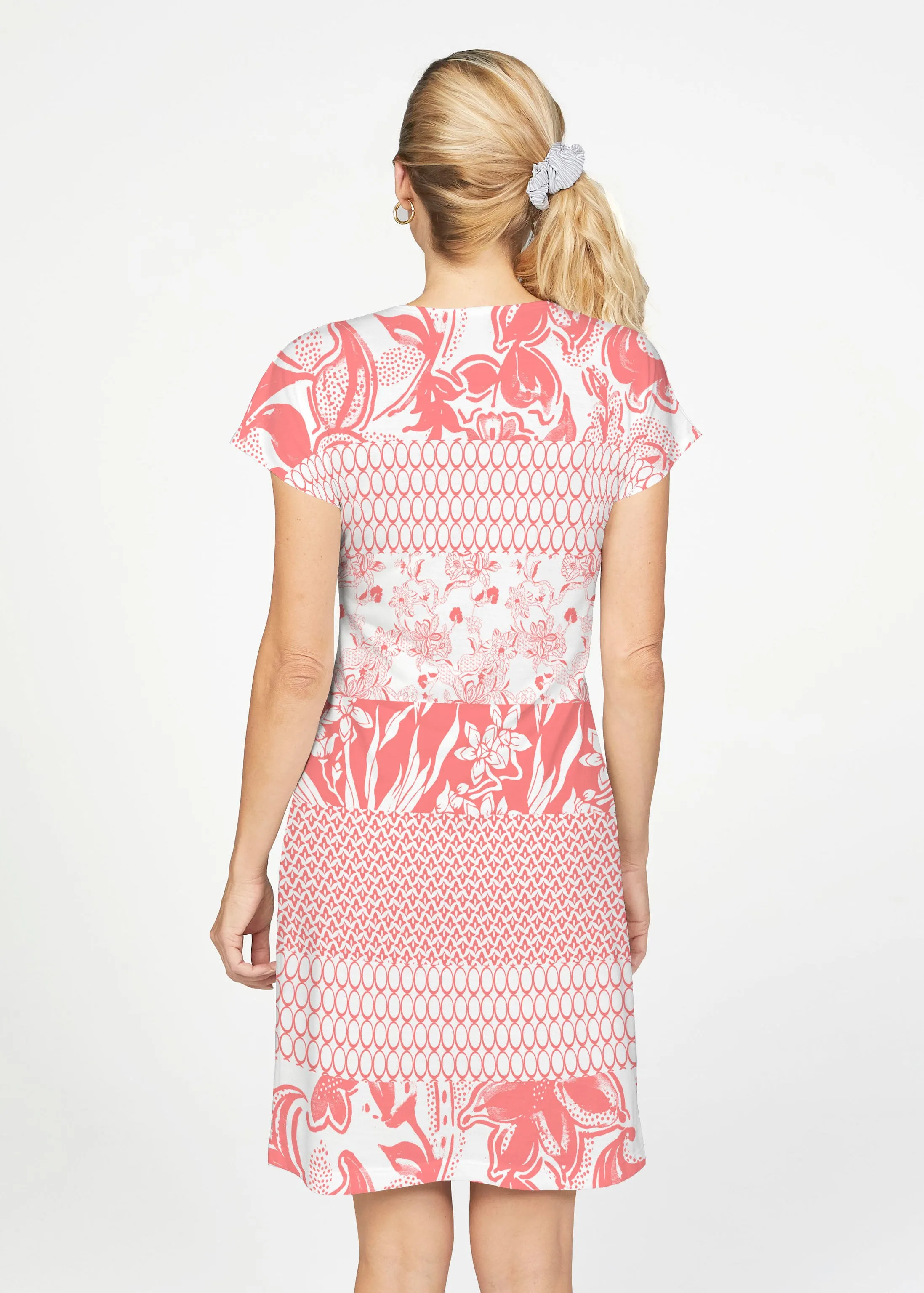 Patchwork Coral (7900) ~ French Terry Short Sleeve Crew Dress