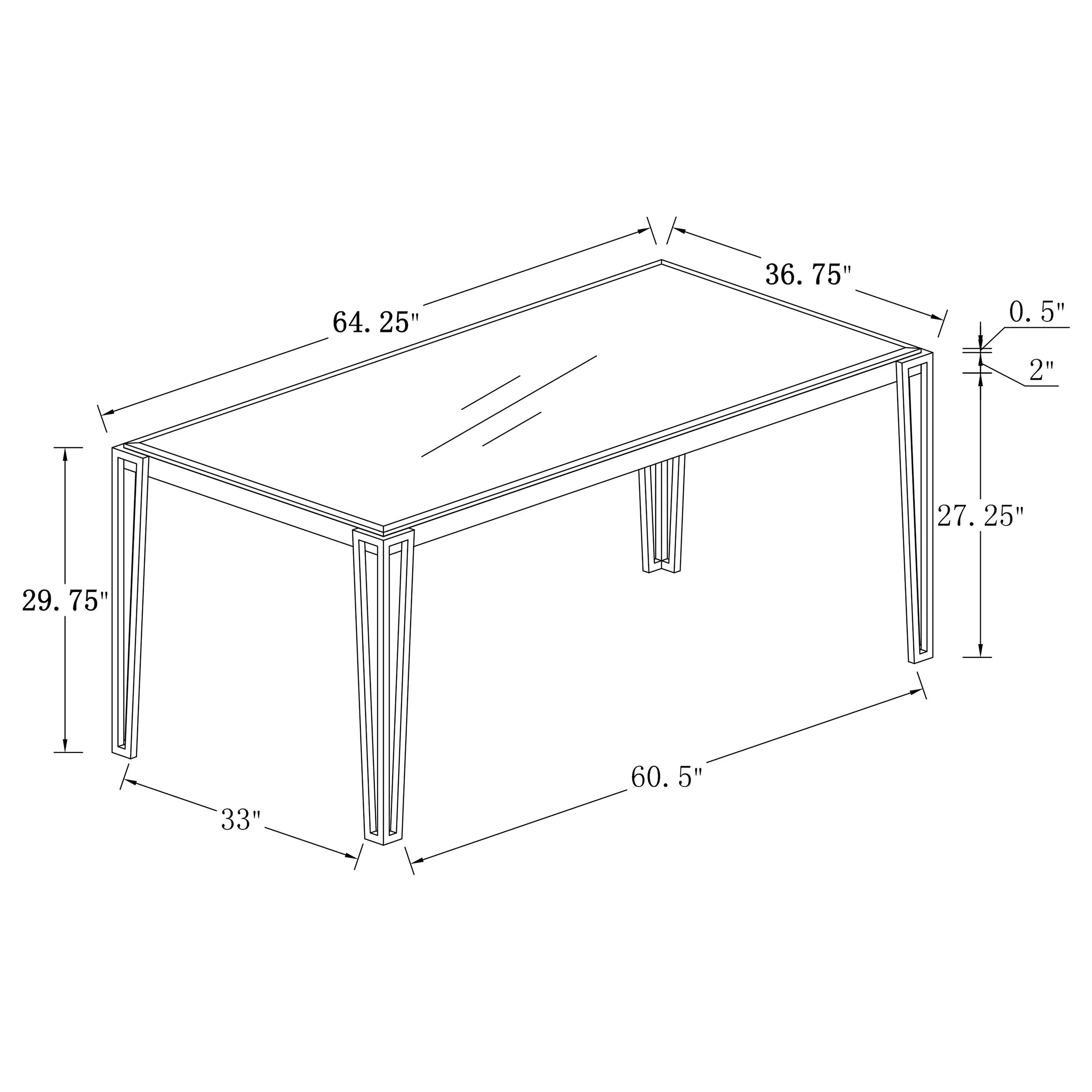 Pauline Rectangular 64-inch Glass Top Dining Table Chrome