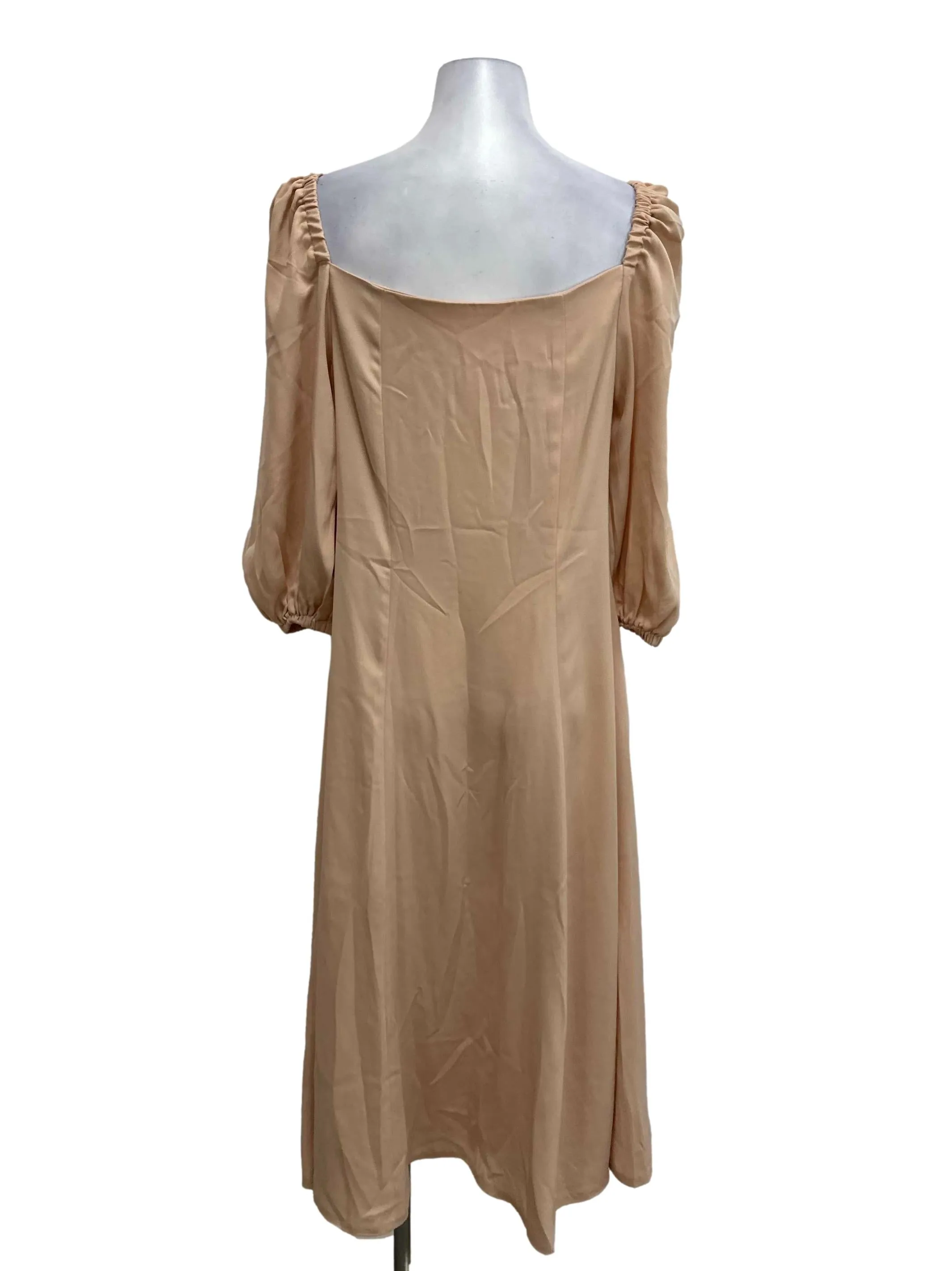 Peach Buttoned Square Neck Dress