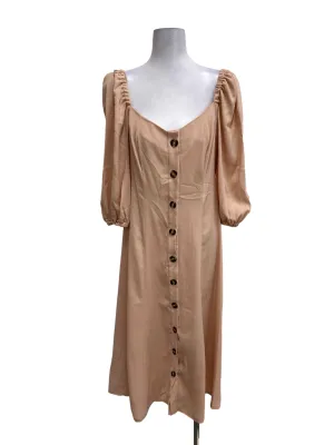 Peach Buttoned Square Neck Dress