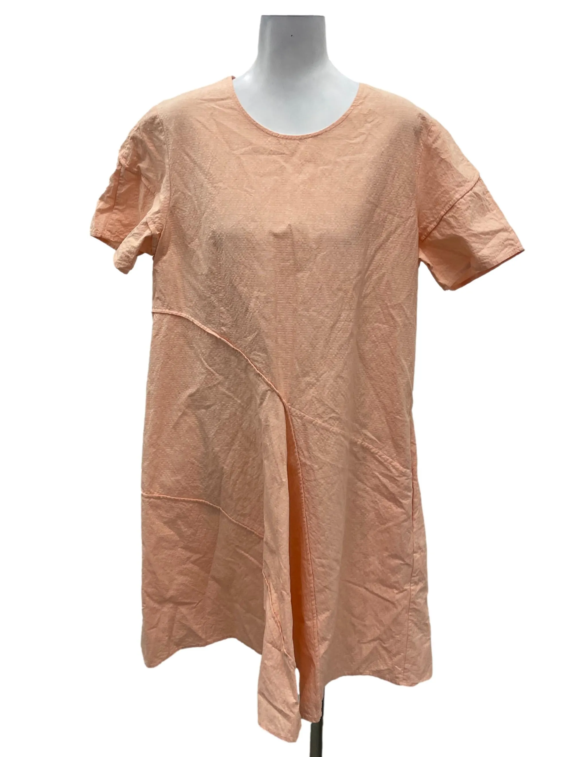 Peach Pink Roundneck Asymmetrical Dress