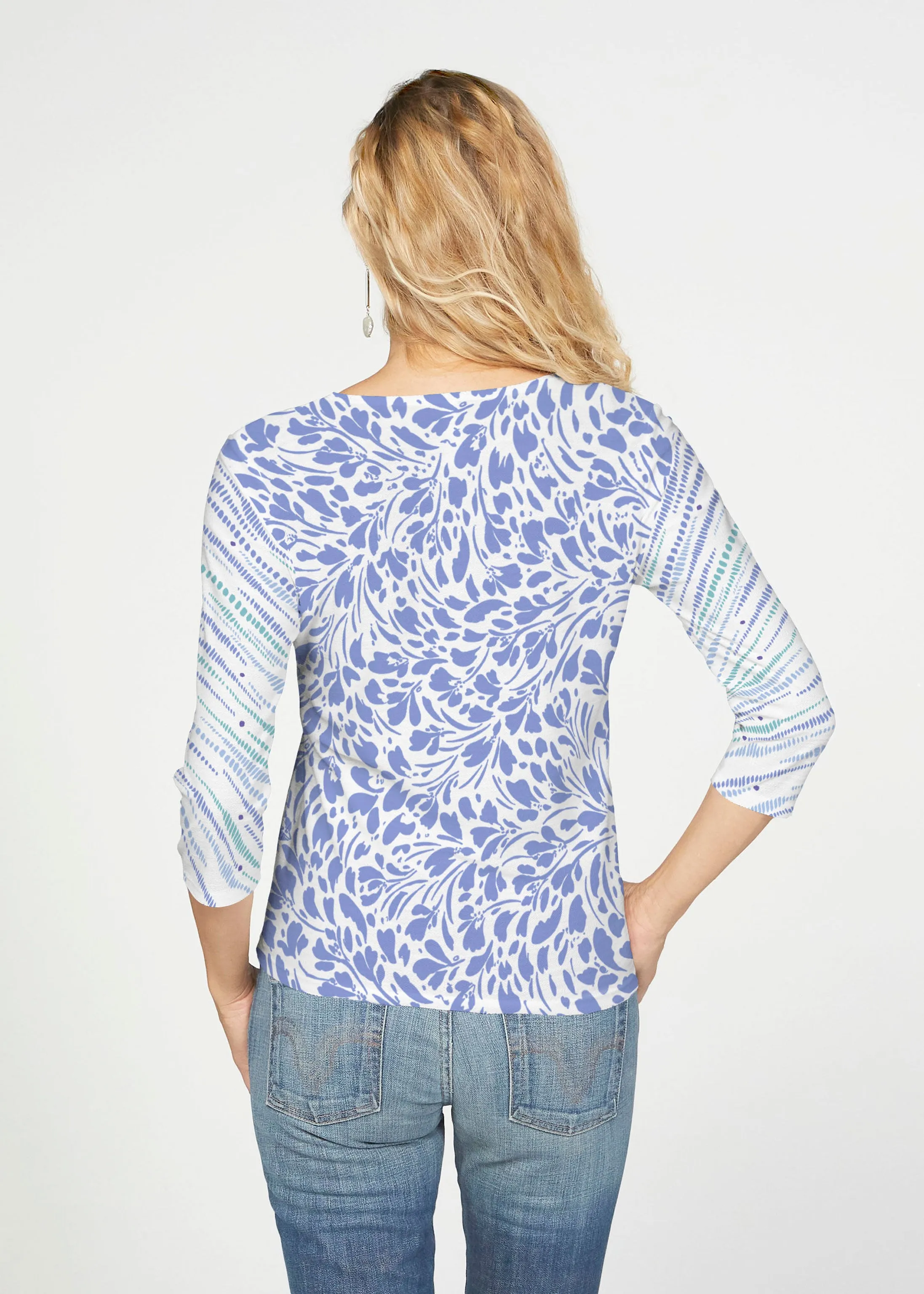 Pebble Dots (7922) ~ French Terry Tie 3/4 Sleeve Top