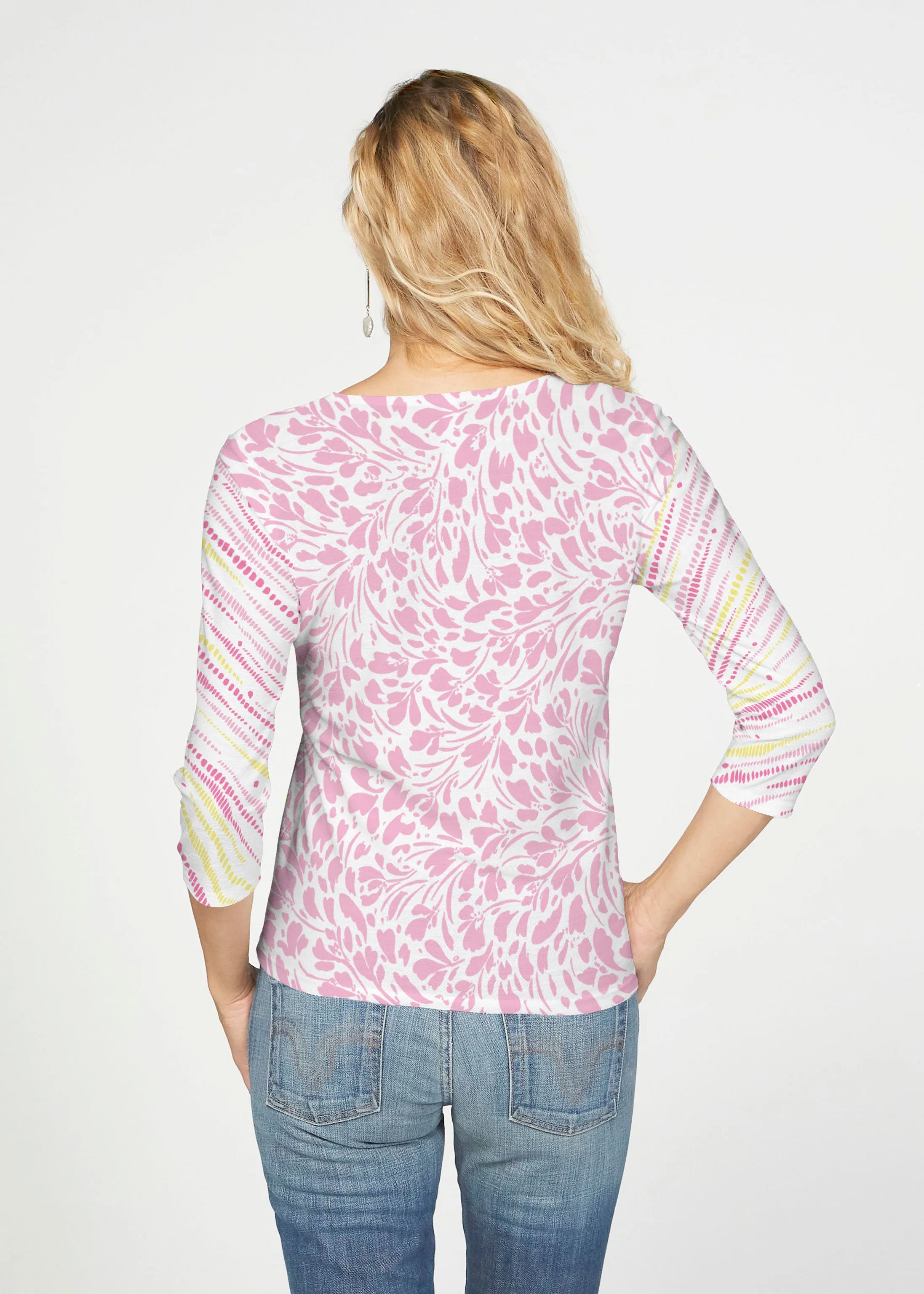 Pebble Dots Pink (7938) ~ French Terry Tie 3/4 Sleeve Top