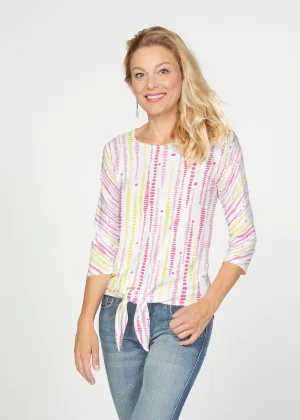 Pebble Dots Pink (7938) ~ French Terry Tie 3/4 Sleeve Top