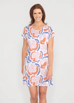 Peonies Pink (8074) ~ French Terry Short Sleeve Crew Dress