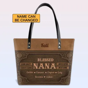 Personalized Leather Tote Bag with Bible Verses – Blessed Nana | CHRISTIANARTBAG Leather TOTE Bag