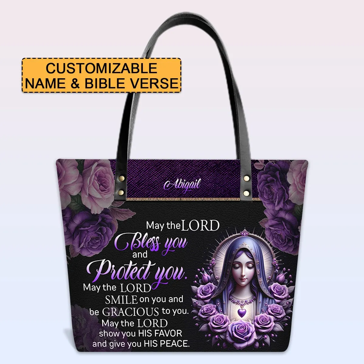 Personalized Leather Tote Bag with Bible Verses – May The Lord Bless You – A Statement of Faith & Strength | CHRISTIANARTBAG Leather TOTE Bag.