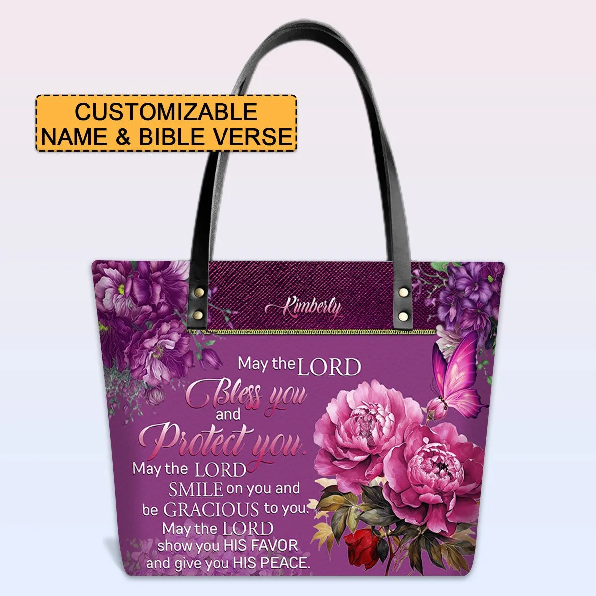 Personalized Leather Tote Bag with Bible Verses – May The Lord Bless You – A Statement of Faith & Strength | CHRISTIANARTBAG Leather TOTE Bag.